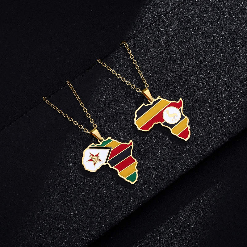 Country Flag and African Map Unisex Pendant Necklace