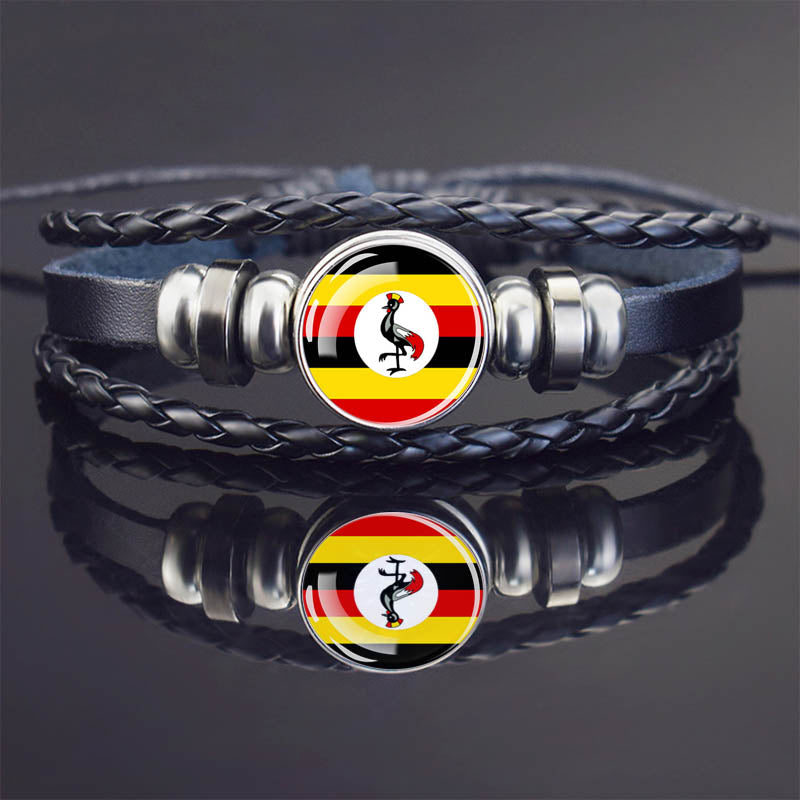 Black Braided Unisex Leather Country Flag Bracelet