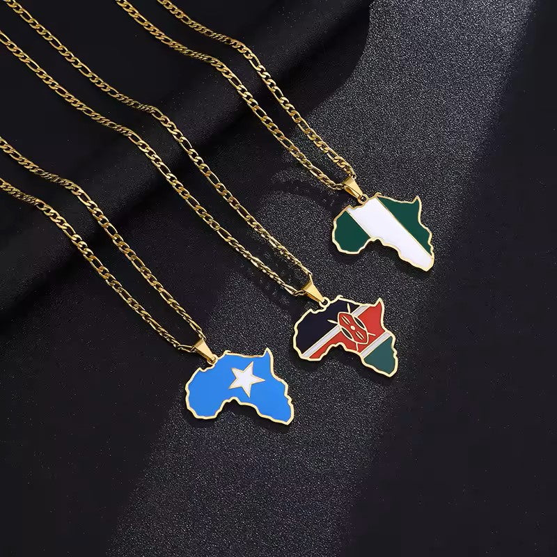 Country Flag and African Map Unisex Pendant Necklace
