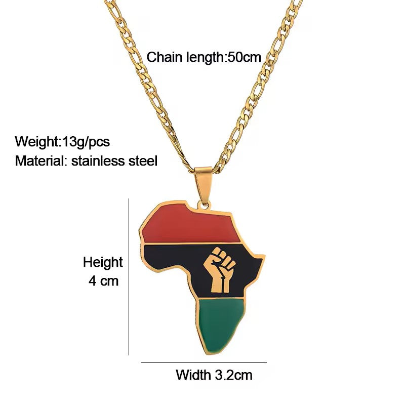 African Map and Fist Unisex Pendant Necklace
