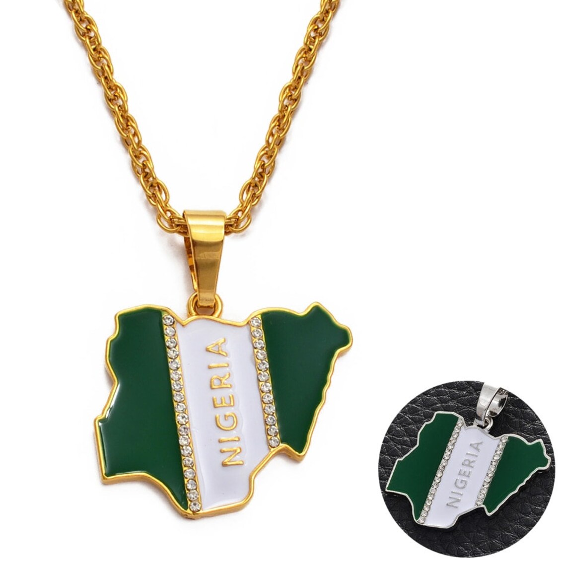 Unisex Nigeria Map and Flag Necklace and Pendant
