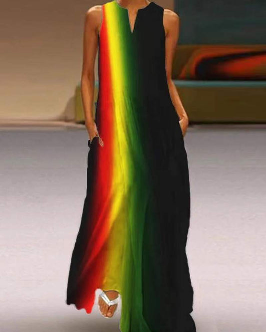 Jamaican Rasta Inspired Sleeveless Polyester Dress