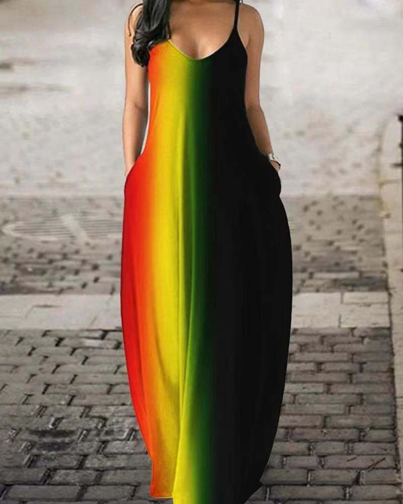 Jamaican Rasta Inspired Spaghetti Strap Polyester Dress