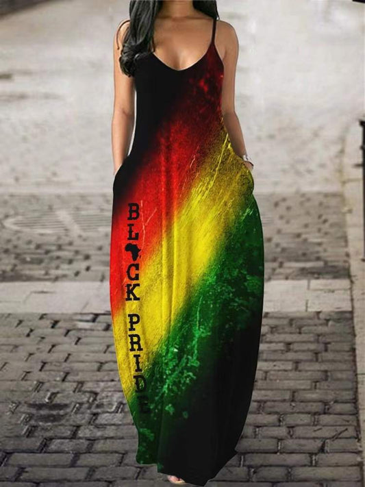 Black Pride Spaghetti Strap Polyester Dress